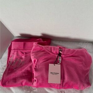Juicy Couture Womens Hot Pink Velour Tracksuit Pant & L/S Zip Up Set Size M